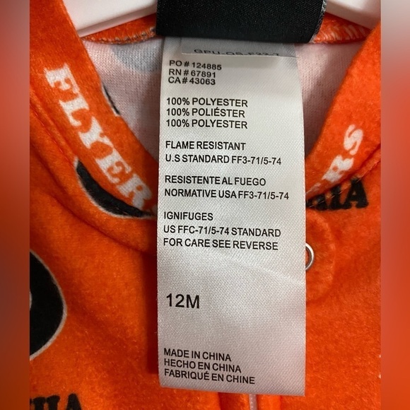 3/$20 NHL Licensed Philadelphia Flyers Footed Sleepwear Hockey Fan, 12M snug fit - Picture 5 of 11